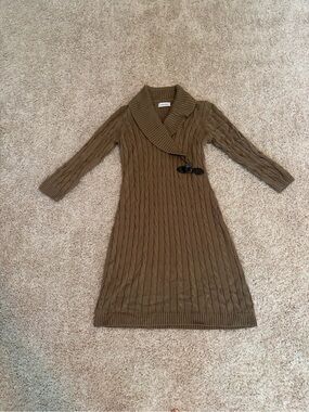 Calvin Klein Dress Women Medium Brown Toggle Wrap Cable Knit Sweater Classic